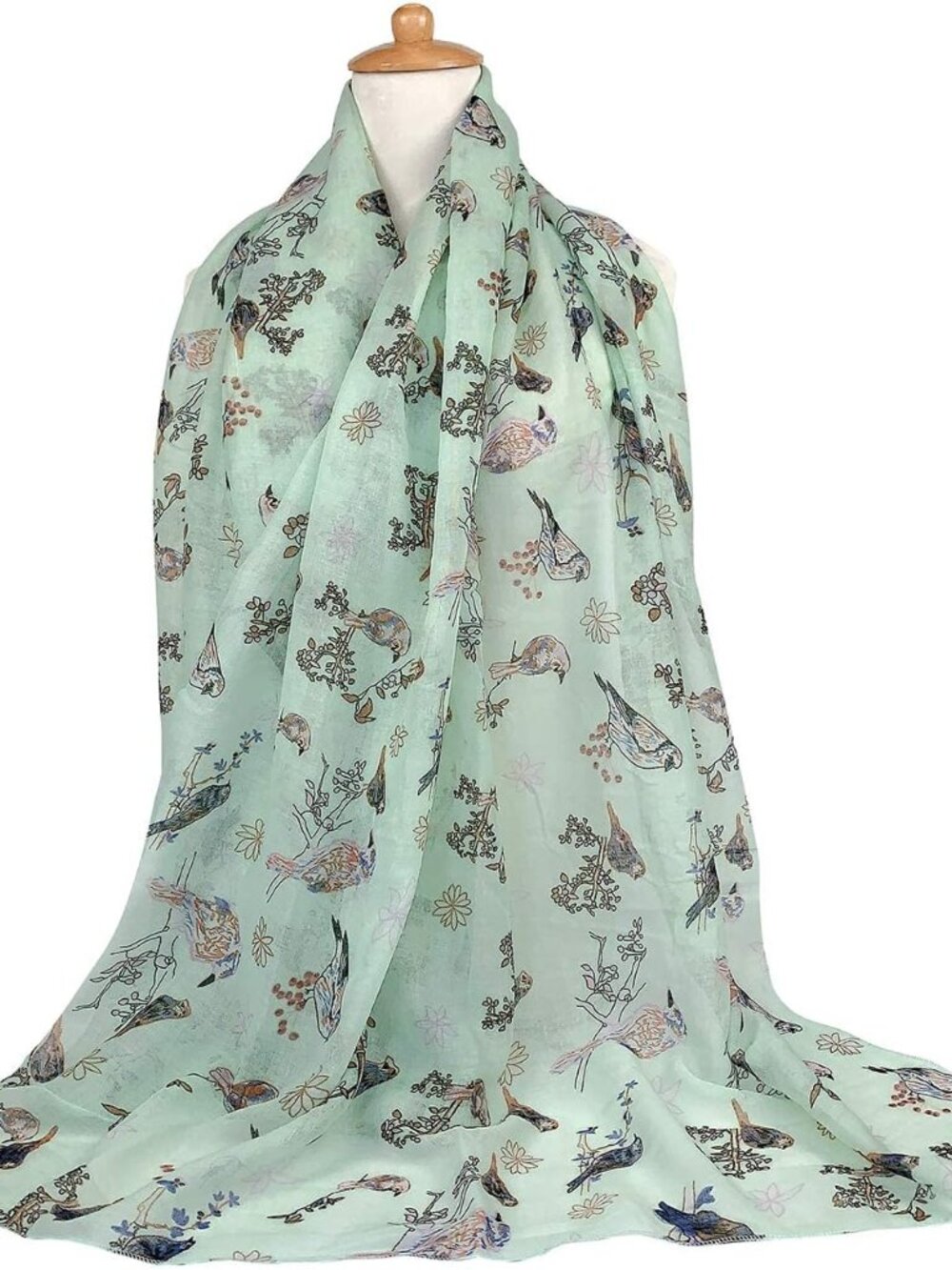 Scarfs for Women Lightweight Cotton Feel Scarves Floral Birds Print - Picture 6 of 8